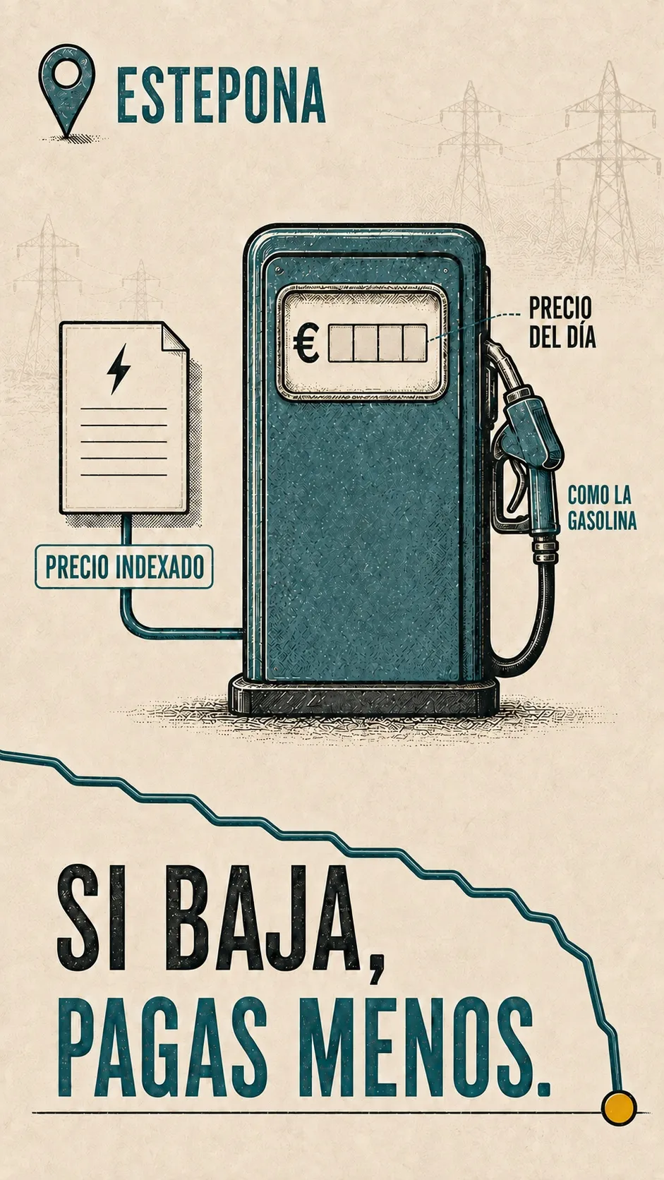 Fotograma: un surtidor de gasolina explica el precio indexado: «Si baja, pagas menos».