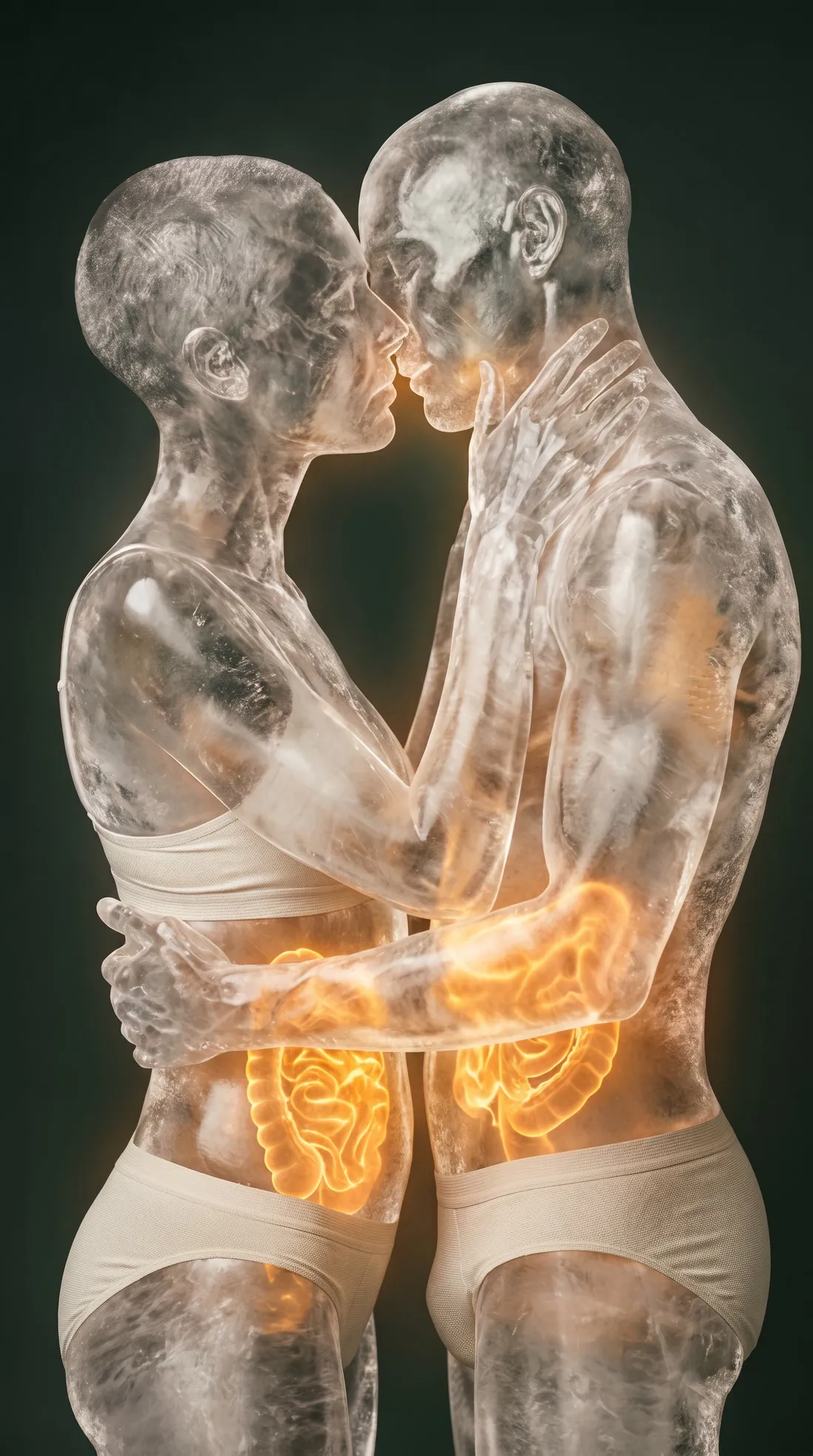 Cristal: una pareja abrazada, con el intestino iluminado.